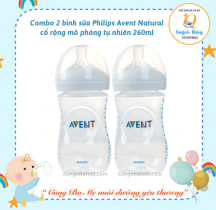 Combo 2 Bình sữa Philips Avent Natural nhựa PP BPA Free cổ rộng mô phỏng tự nhiên 260ml (SCF693/13)