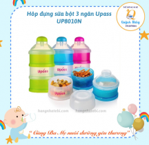 Hôp đựng sữa bột 3 ngăn Upass UP8010N (Hồng-Xanh) Có nắp lật, Chất liệu nhựa không chứa BPA an toàn