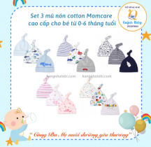 Set 3 mũ nón cotton Momcare cao cấp cho bé từ 0-6 tháng tuổi